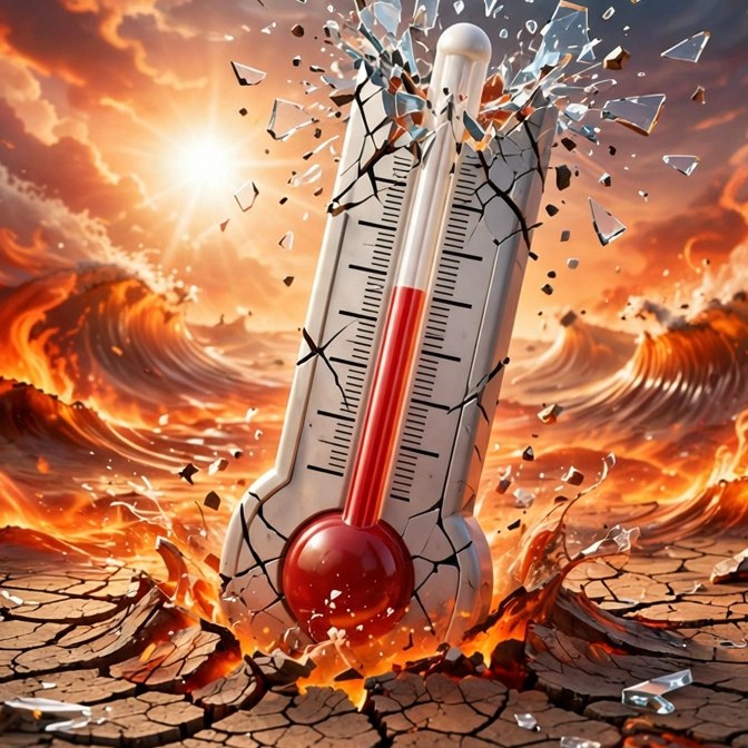 Picture clue: a giant thermometer cracking apart under extreme heat